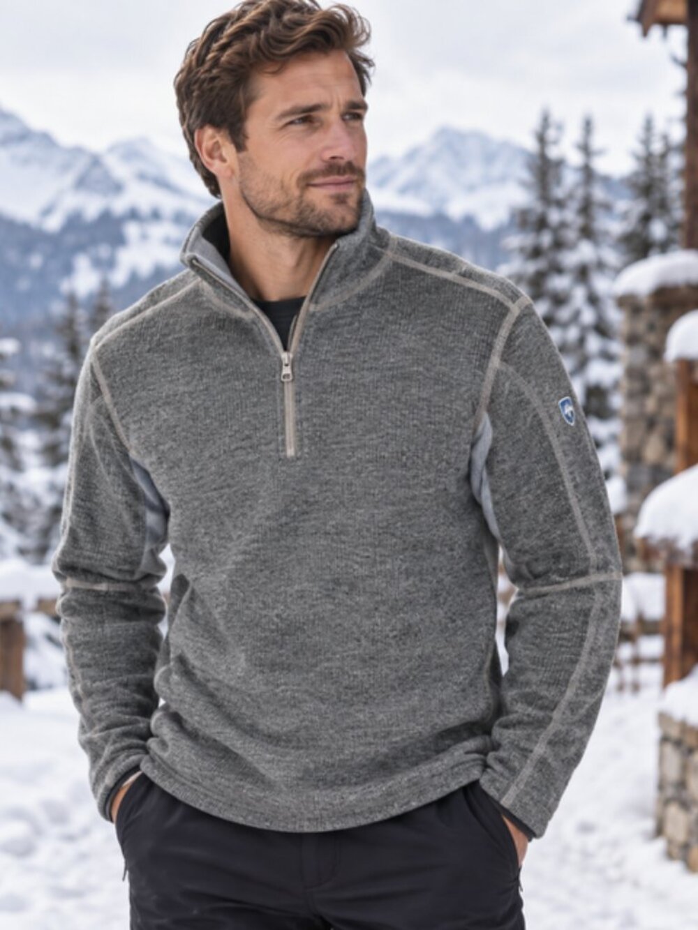 KÜHL ThermoKore Men’s M Gray Wool Blend 1/4 Zip Fleece Pullover Gorpcore